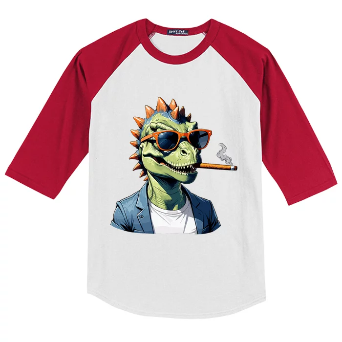 Cool T Rex Daddy Saurus Dinosaur FatherS Day Kids Colorblock Raglan Jersey