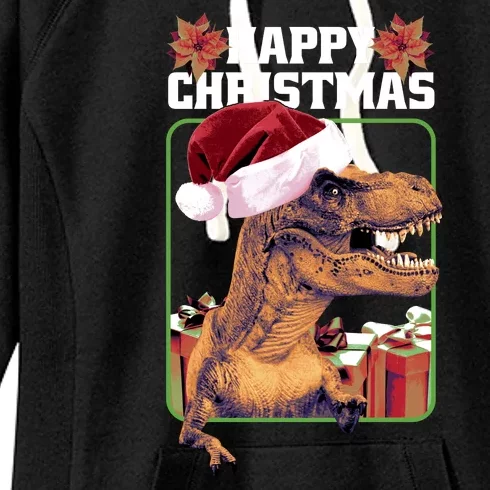 Cool T Rex Happy Christmas Women's Fleece Hoodie