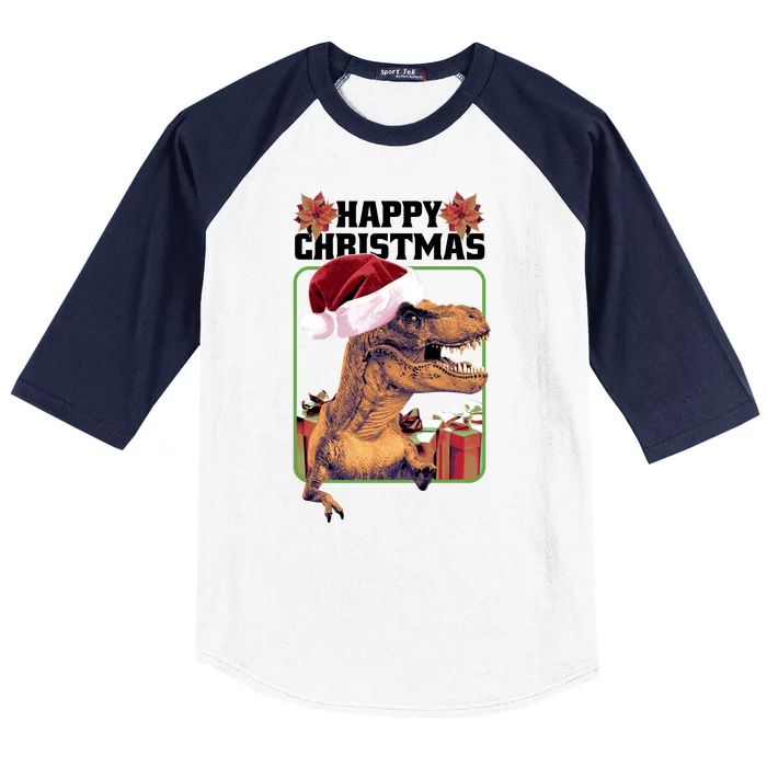 Cool T Rex Happy Christmas Baseball Sleeve Shirt