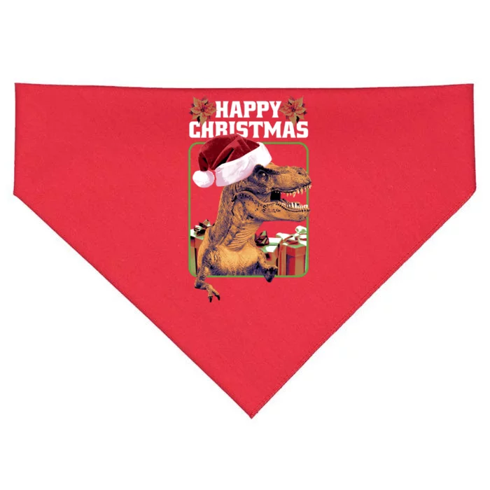 Cool T Rex Happy Christmas USA-Made Doggie Bandana