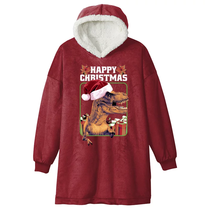 Cool T Rex Happy Christmas Hooded Wearable Blanket