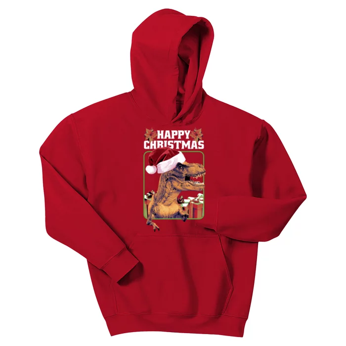 Cool T Rex Happy Christmas Kids Hoodie