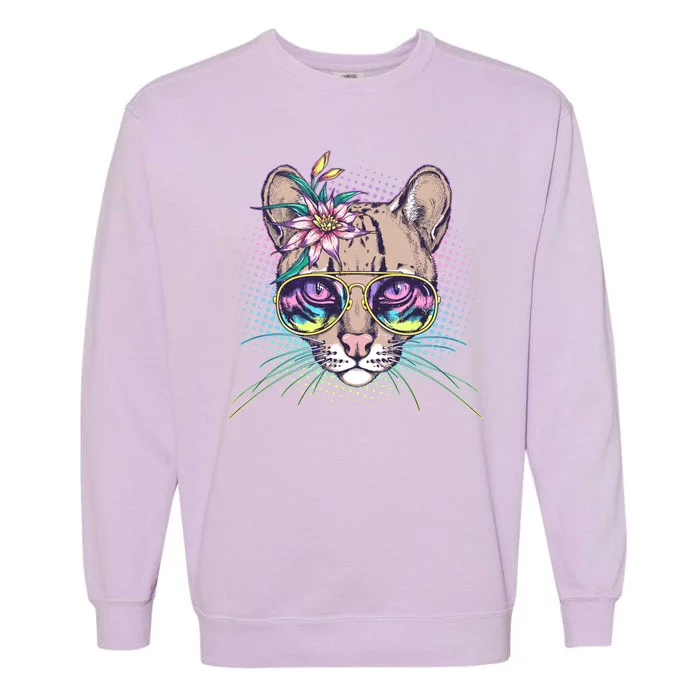 Cute Tropical Rainbow Ocelot Cat Garment-Dyed Sweatshirt