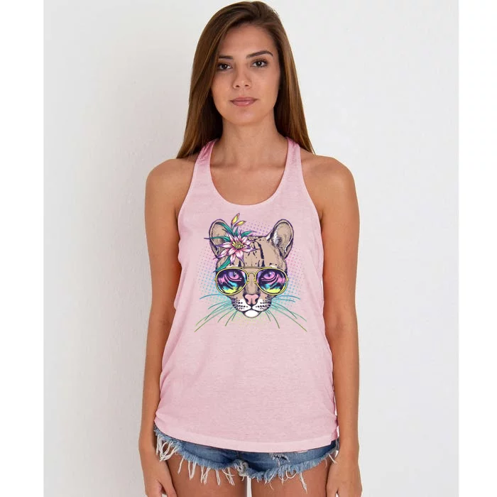 Cute Tropical Rainbow Ocelot Cat Women's Knotted Racerback Tank