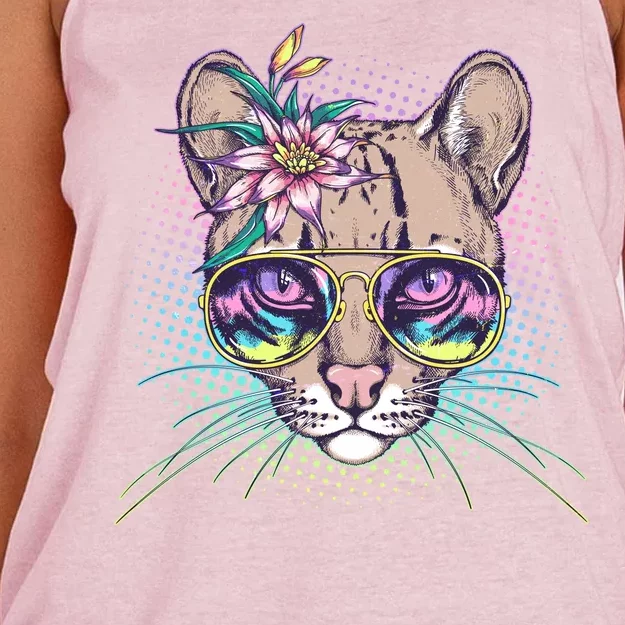 Cute Tropical Rainbow Ocelot Cat Women's Knotted Racerback Tank