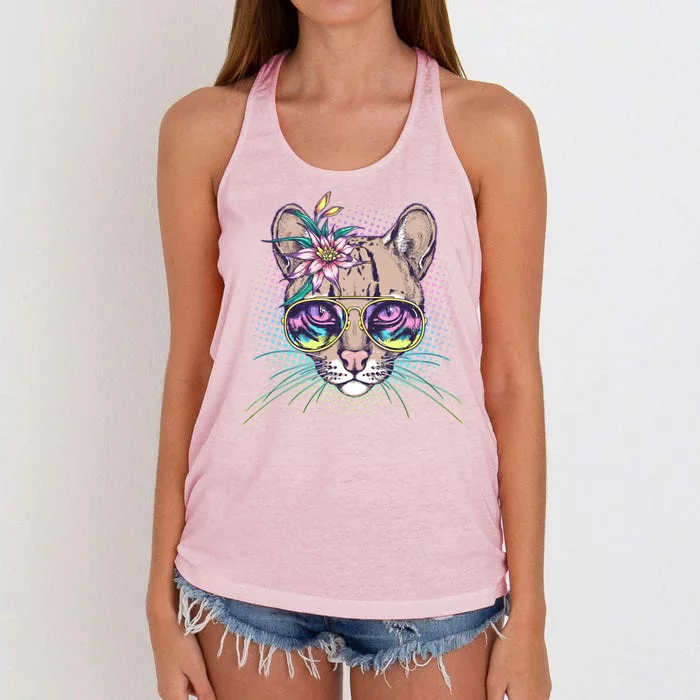 Cute Tropical Rainbow Ocelot Cat Women's Knotted Racerback Tank