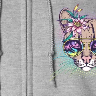 Cute Tropical Rainbow Ocelot Cat Full Zip Hoodie