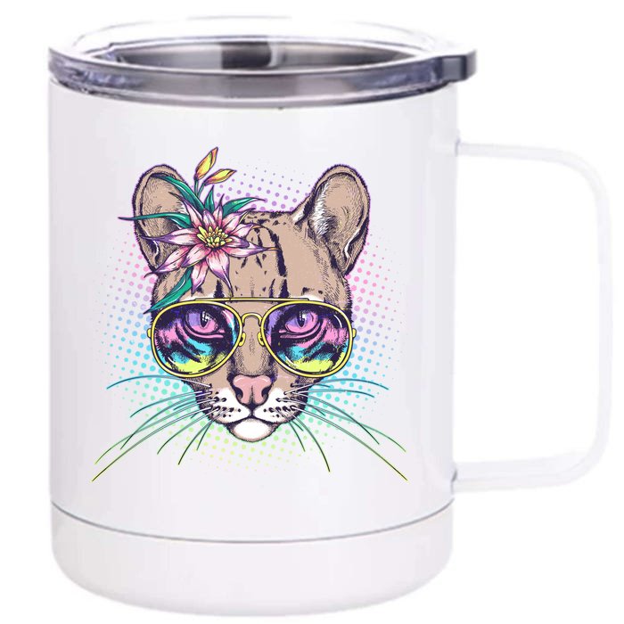 Cute Tropical Rainbow Ocelot Cat Front & Back 12oz Stainless Steel Tumbler Cup