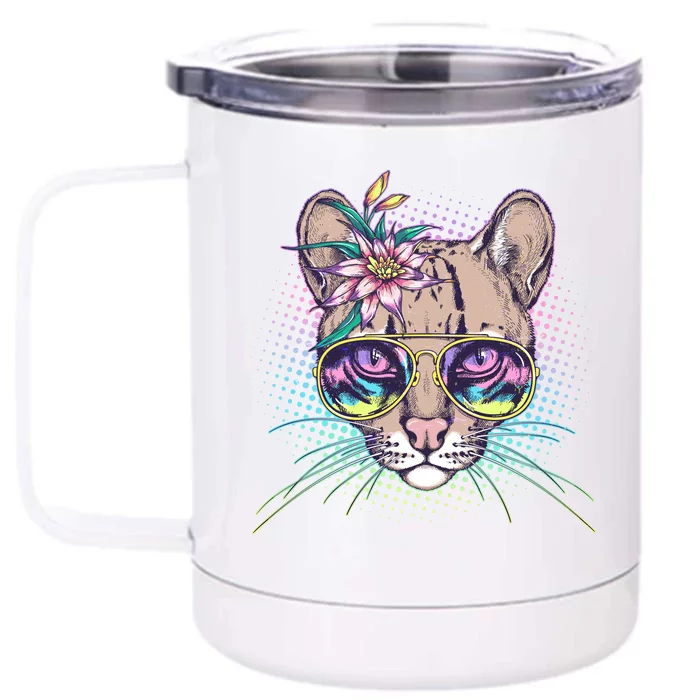 Cute Tropical Rainbow Ocelot Cat Front & Back 12oz Stainless Steel Tumbler Cup