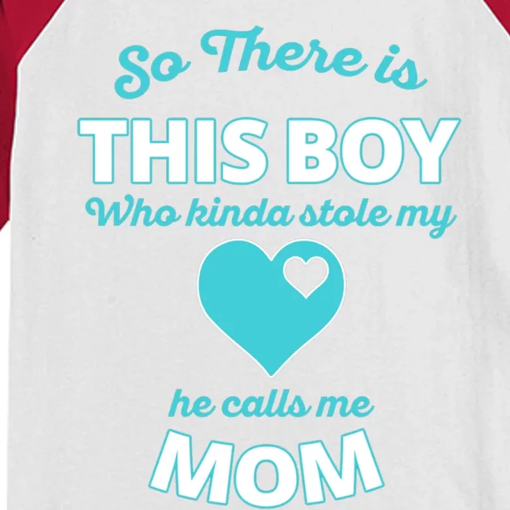 Cute This Stole My Heart He Calls My Mom Gift Kids Colorblock Raglan Jersey