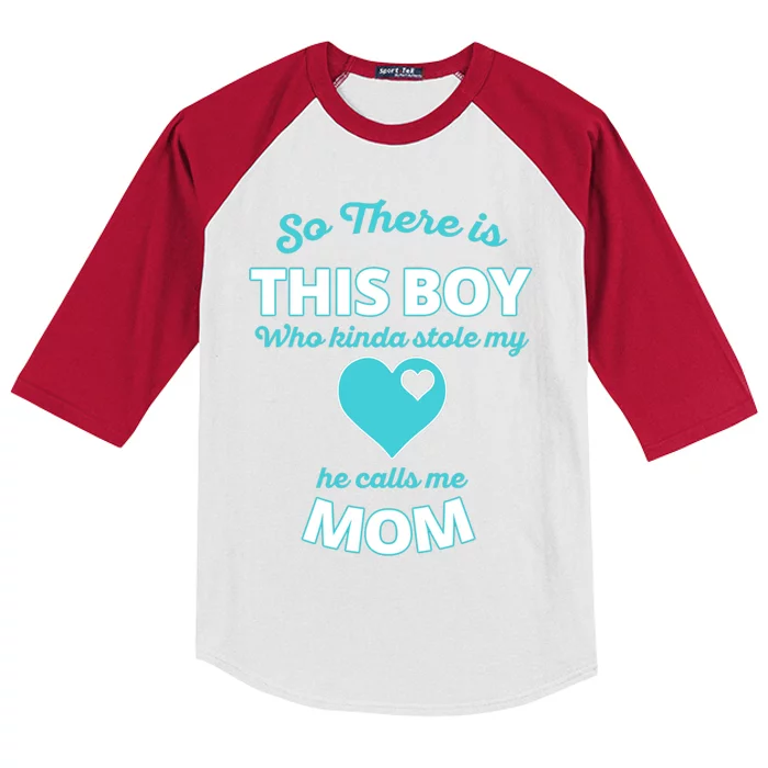 Cute This Stole My Heart He Calls My Mom Gift Kids Colorblock Raglan Jersey