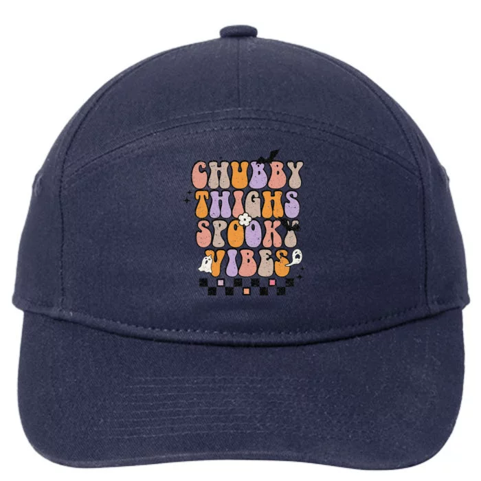 Chubby Thighs Spooky Vibes Halloween Retro Groovy Flower Boo 7-Panel Snapback Hat