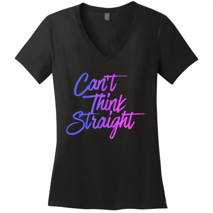 Can't Think Straight Funny Bisexual Bi Pride Flag Women's V-Neck T-Shirt