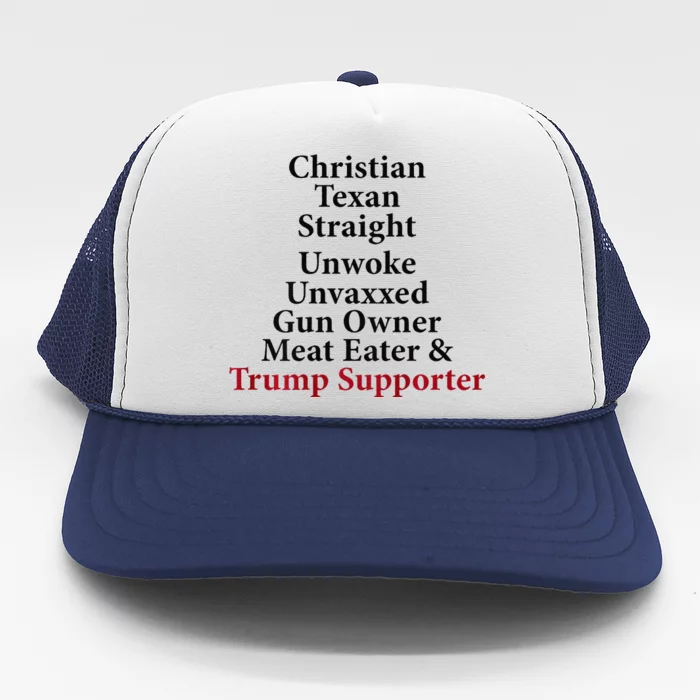 Christian Texan Straight Unwoke Gun Owner Trump Trucker Hat