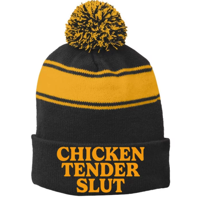 Chicken Tender Slut Stripe Pom Pom Beanie