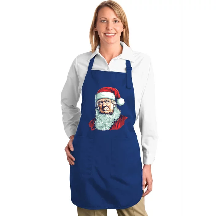 Christmas Trump Santa Art Portrait Graphic Full-Length Apron With Pocket