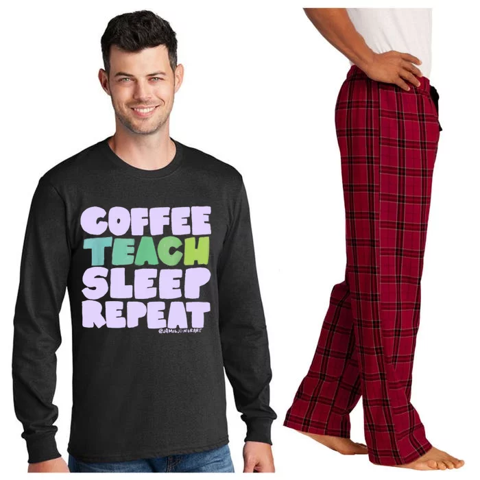 Coffee Teach Sleep Repeat Teacher Long Sleeve Pajama Set