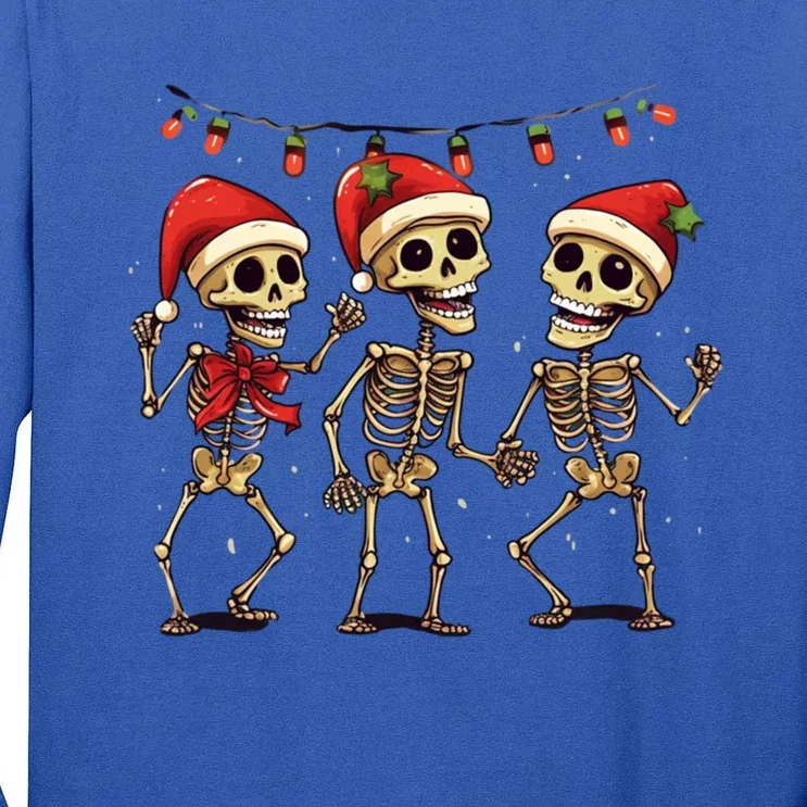 Christmas Three Skeletons Dancing Tree Light Xmas Gift Tall Long Sleeve T-Shirt