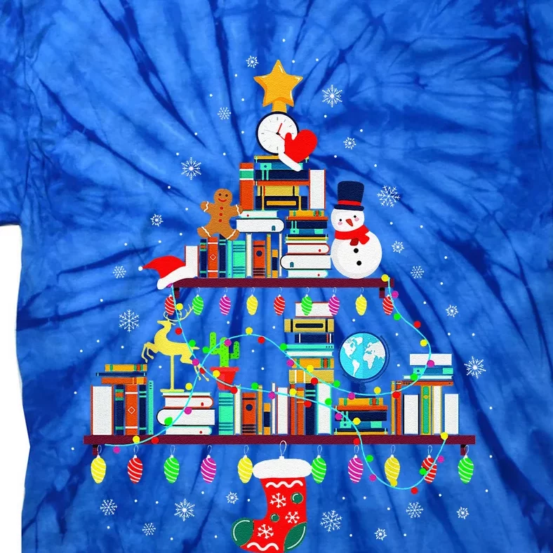 Christmas Tree Shape Lights Books Funny Teacher Christmas Tie-Dye T-Shirt