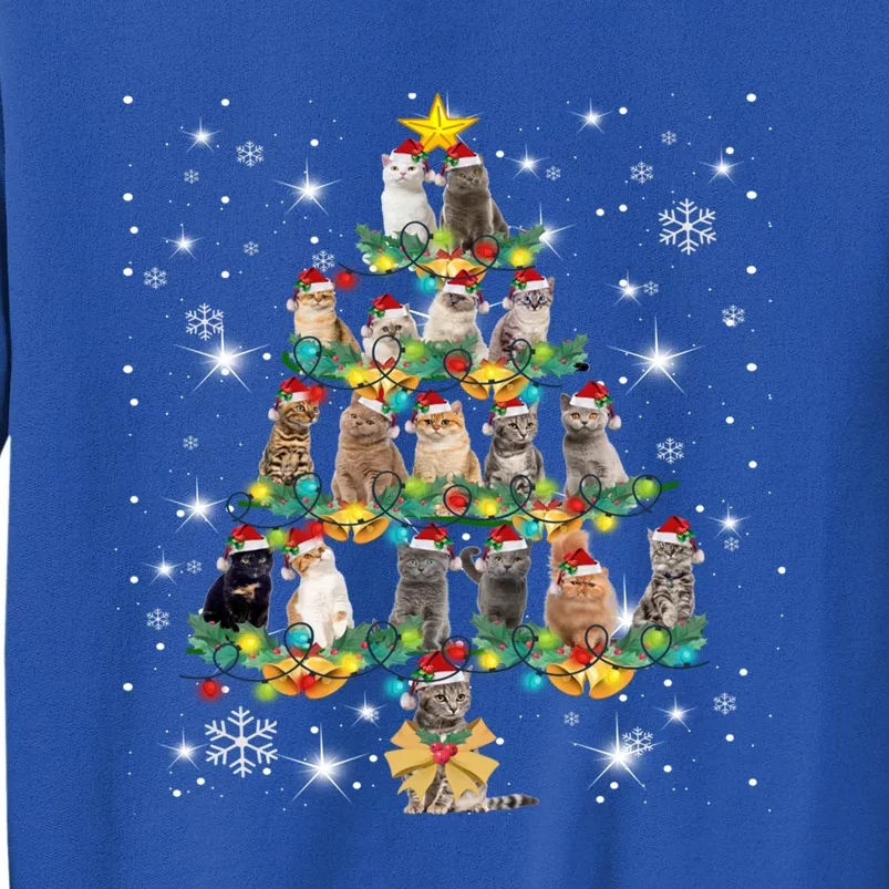 Cats Tree Santa Hat Lights Christmas Cat Lover For Girl Teen Cute Gift Tall Sweatshirt