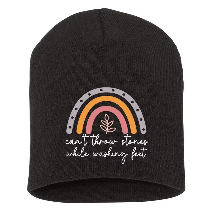 Can't Throw Stones While Washing Feet Rainbow Design Short Acrylic Beanie