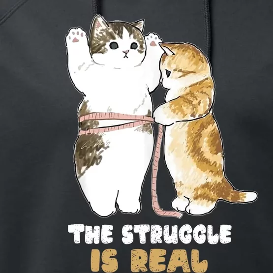 Cats The Struggle is Real Gym Fitness Funny Cat Training Performance Fleece Hoodie