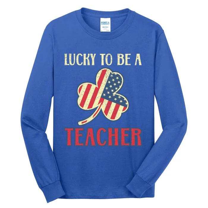 Cool Teacher St Patricks Day American Flag Leaf Teachers Funny Gift Tall Long Sleeve T-Shirt