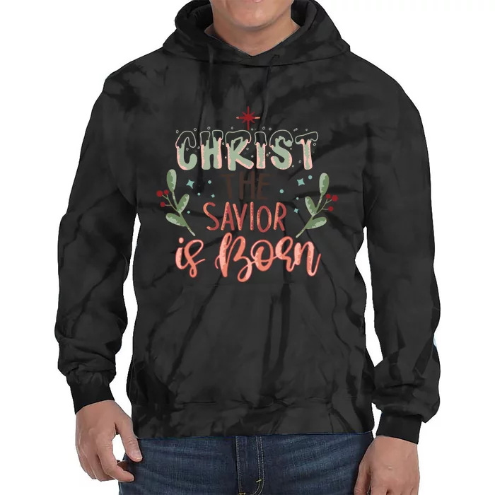 Christ The Savior Is Born Christian Retro Christmas Religious Graphic Plus Size Tie Dye Hoodie