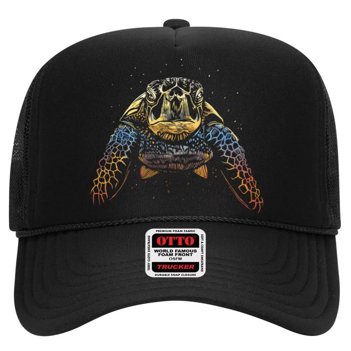 Colorful Turtle Sea Life High Crown Mesh Trucker Hat