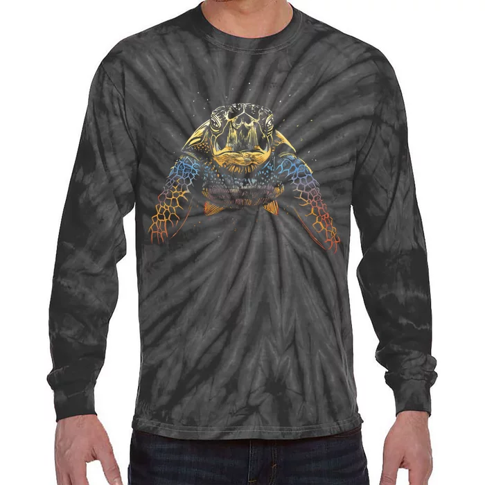 Colorful Turtle Sea Life Tie-Dye Long Sleeve Shirt