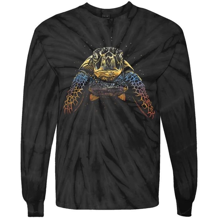 Colorful Turtle Sea Life Tie-Dye Long Sleeve Shirt