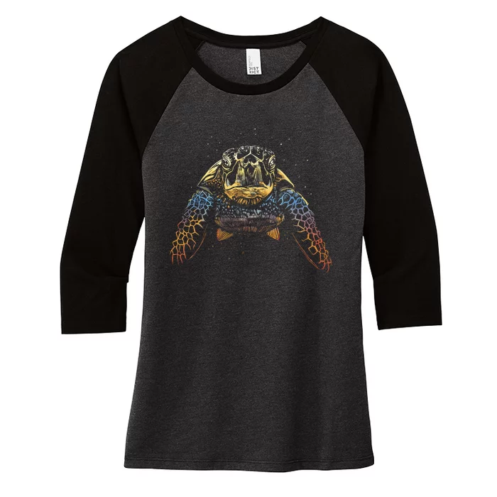 Colorful Turtle Sea Life Women's Tri-Blend 3/4-Sleeve Raglan Shirt