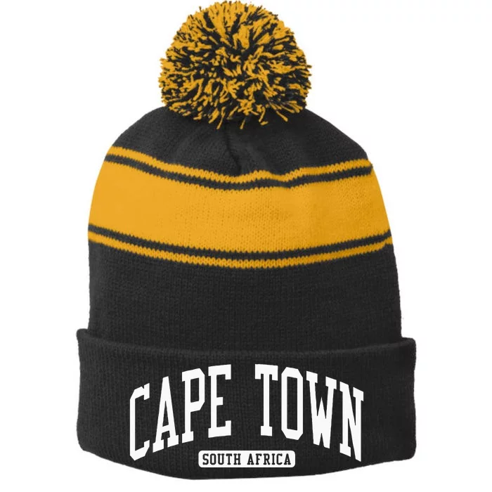 Cape Town South Africa College Stripe Pom Pom Beanie