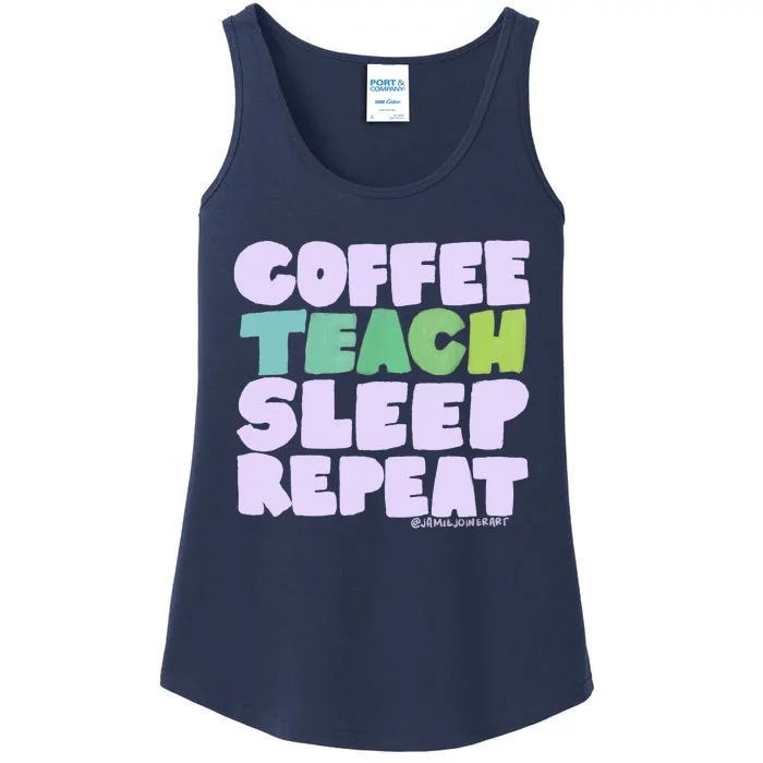 Coffee Teach Sleep Repeat Teacher Ladies Essential Tank