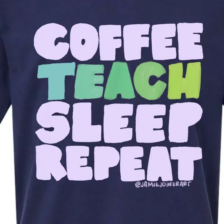 Coffee Teach Sleep Repeat Teacher Sueded Cloud Jersey T-Shirt