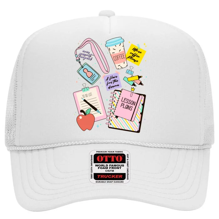 Cute Teacher Stuff School Life High Crown Mesh Trucker Hat