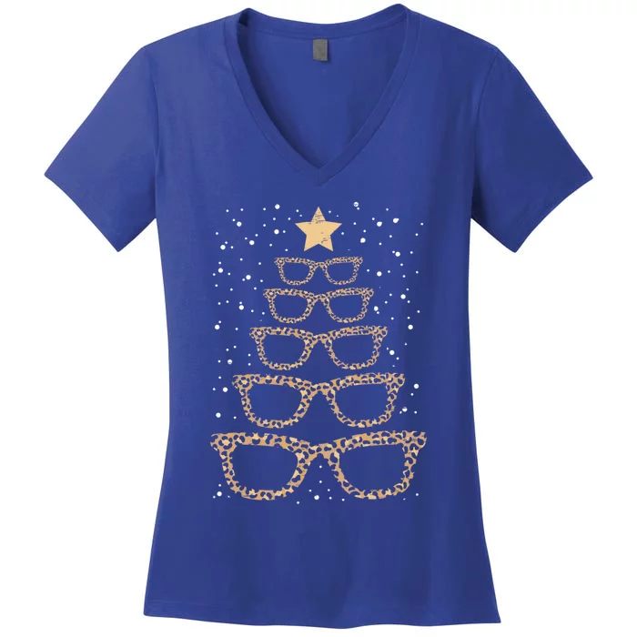 Christmas Tree Sunglasses Eyeglasses For Optometrist Xmas Funny Gift Women's V-Neck T-Shirt