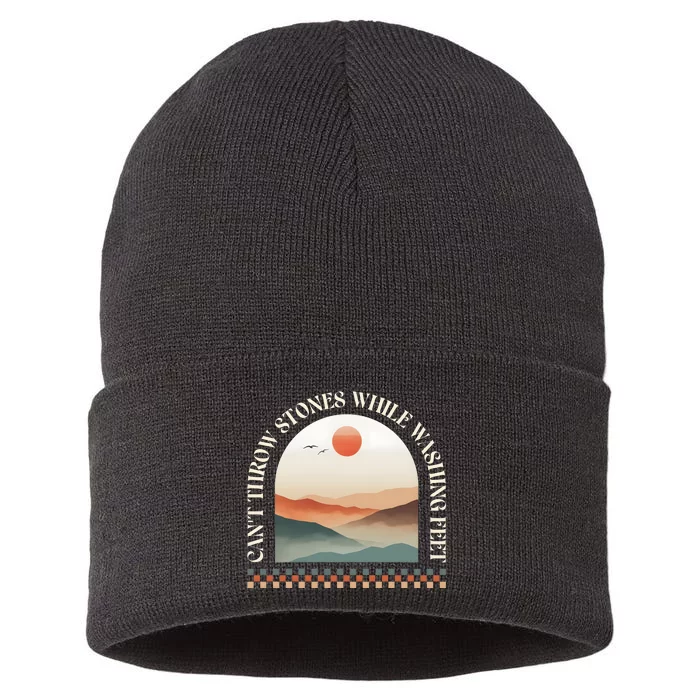 CanT Throw Stones While Washing Feet Christian Prayer Sustainable Knit Beanie