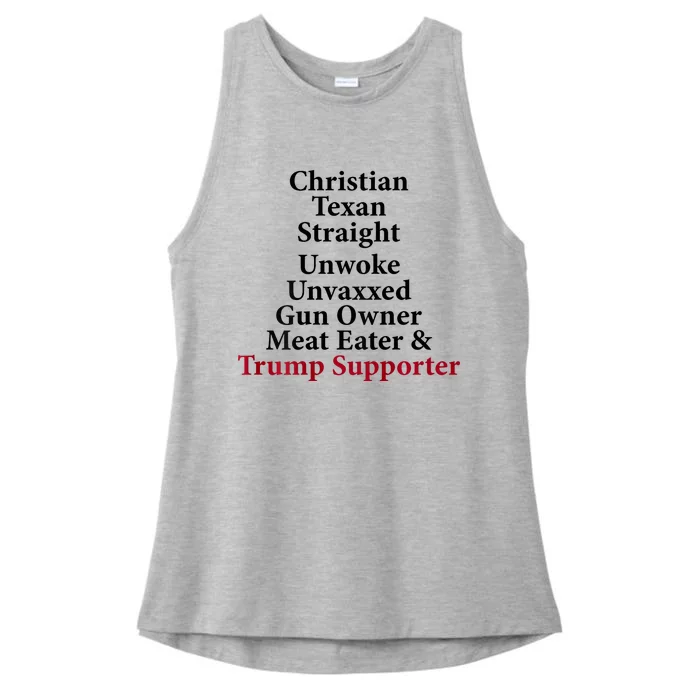 Christian Texan Straight Unwoke Gun Owner Trump Ladies Tri-Blend Wicking Tank