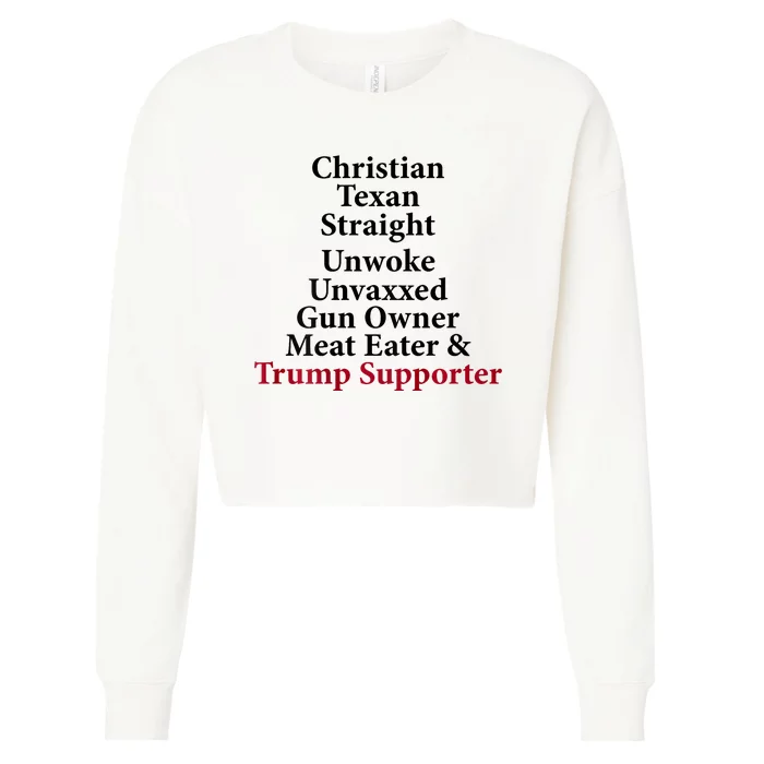 Christian Texan Straight Unwoke Gun Owner Trump Cropped Pullover Crew