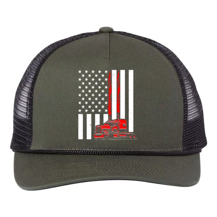 Cool Trucker Semi Truck Flames American Flag Retro Rope Trucker Hat Cap