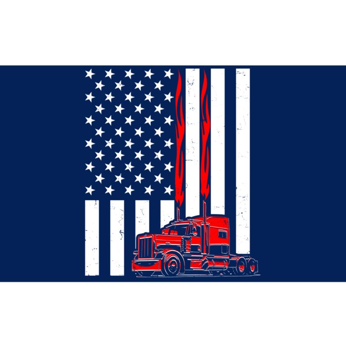 Cool Trucker Semi Truck Flames American Flag Bumper Sticker