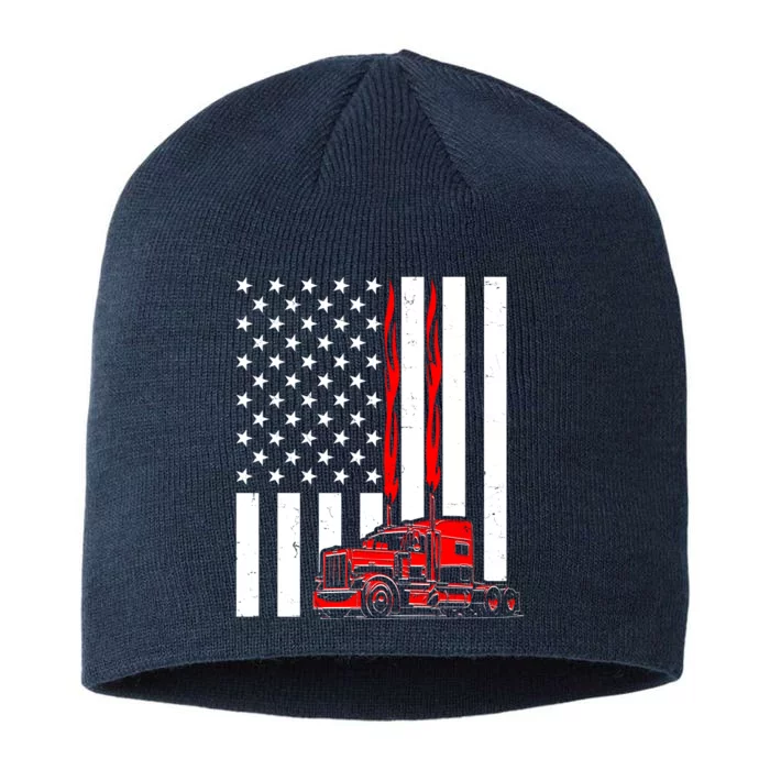 Cool Trucker Semi Truck Flames American Flag 8 1/2in Sustainable Knit Beanie