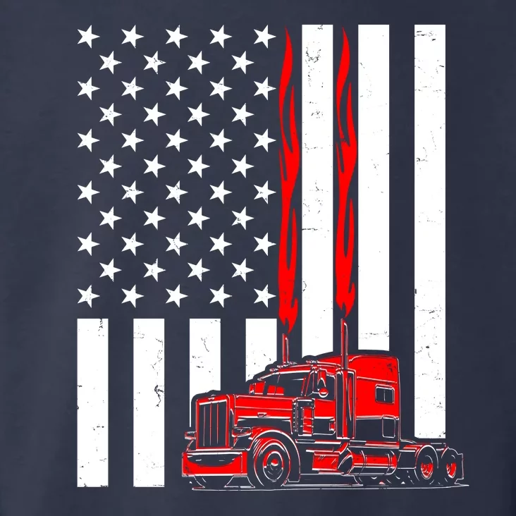 Cool Trucker Semi Truck Flames American Flag Toddler Hoodie