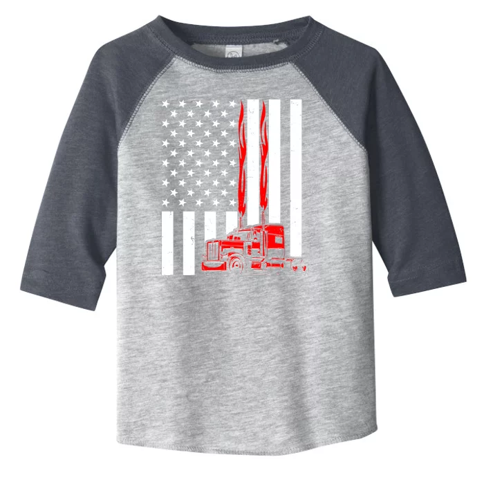 Cool Trucker Semi Truck Flames American Flag Toddler Fine Jersey T-Shirt