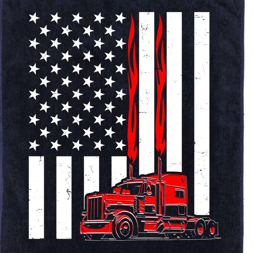 Cool Trucker Semi Truck Flames American Flag Platinum Collection Golf Towel