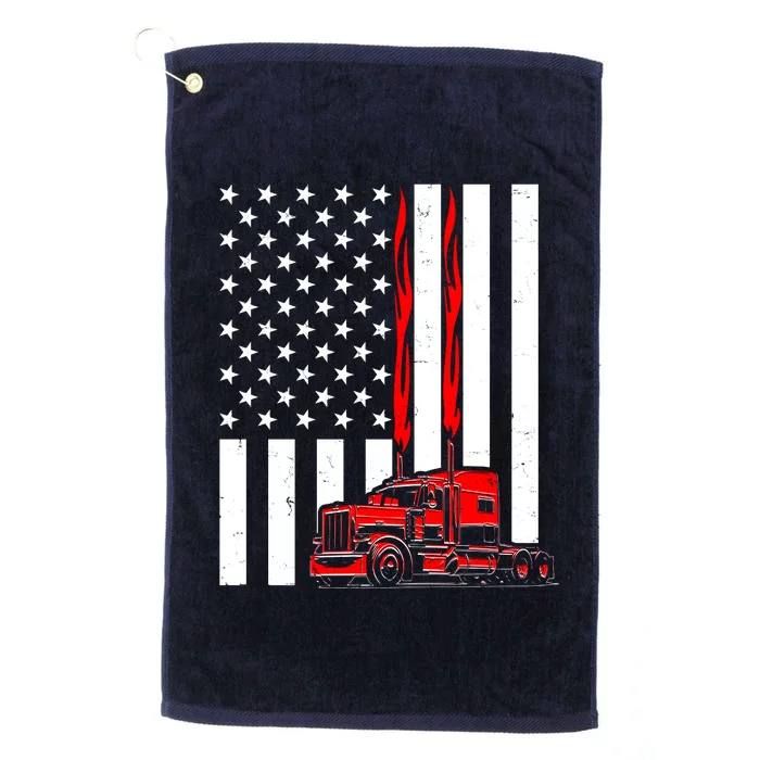 Cool Trucker Semi Truck Flames American Flag Platinum Collection Golf Towel