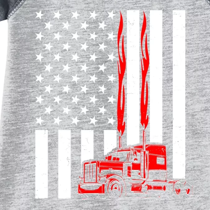 Cool Trucker Semi Truck Flames American Flag Infant Baby Jersey Bodysuit