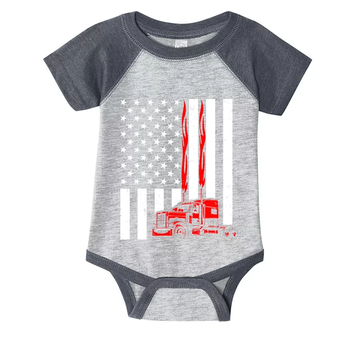 Cool Trucker Semi Truck Flames American Flag Infant Baby Jersey Bodysuit