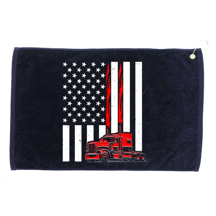 Cool Trucker Semi Truck Flames American Flag Grommeted Golf Towel